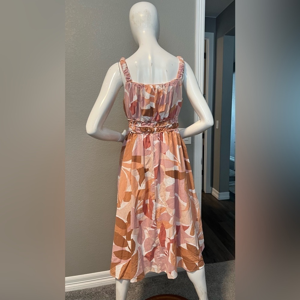 Girl In The Sun Spice Leaf Pattern Midi Dress Size L - Picture 5 of 15